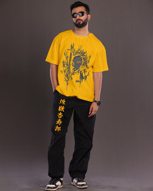 Men's Demon Slayer Oversized Co-Ord Set - Yellow and Black