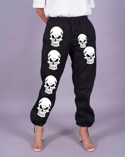 Skulls Sizzle: Women's Black Adjustable Cargo Pants