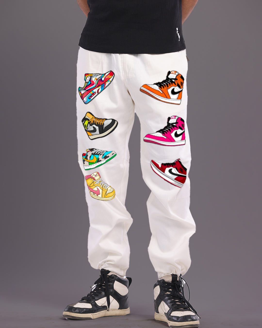 Mens White Cotton Pants with Sneaker Design