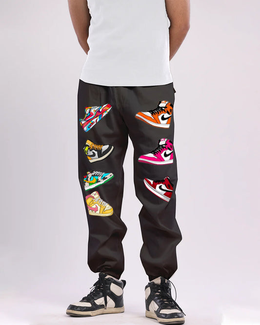 Mens Black Cargo Pants with Sneaker Design