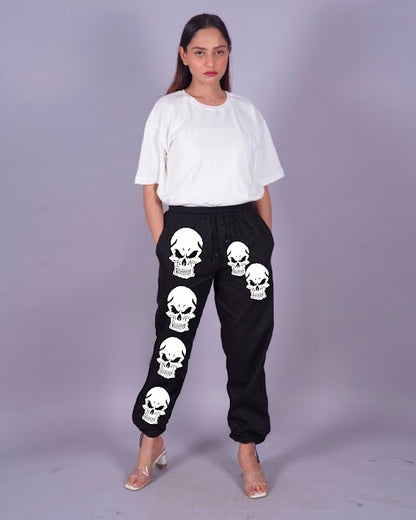 Skulls Sizzle: Women's Black Adjustable Cargo Pants