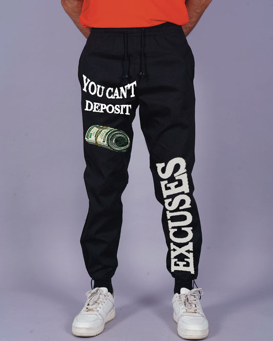 Men's Black Cargo Pant with Excuses Print