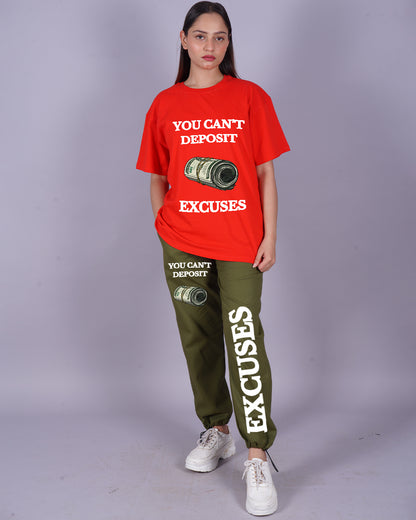 Women Excuses Oversized Co-Ord Set - Red and Olive