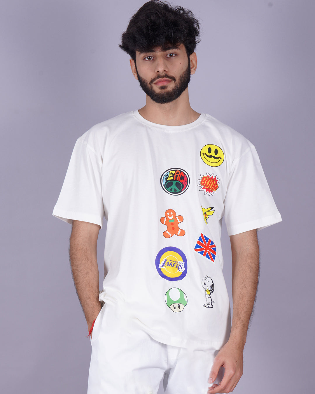 Men's Funky White Oversized T-Shirt