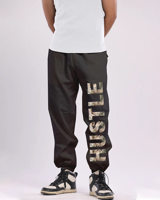 Work Hard : Men Black Cotton Pant with Hustle Print