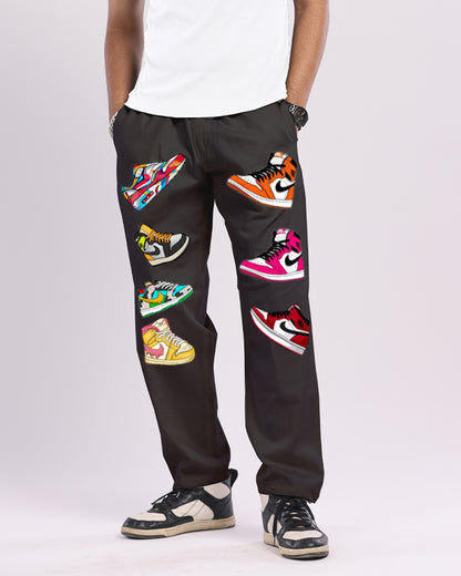 Mens Black Cotton Pants with Sneaker Design