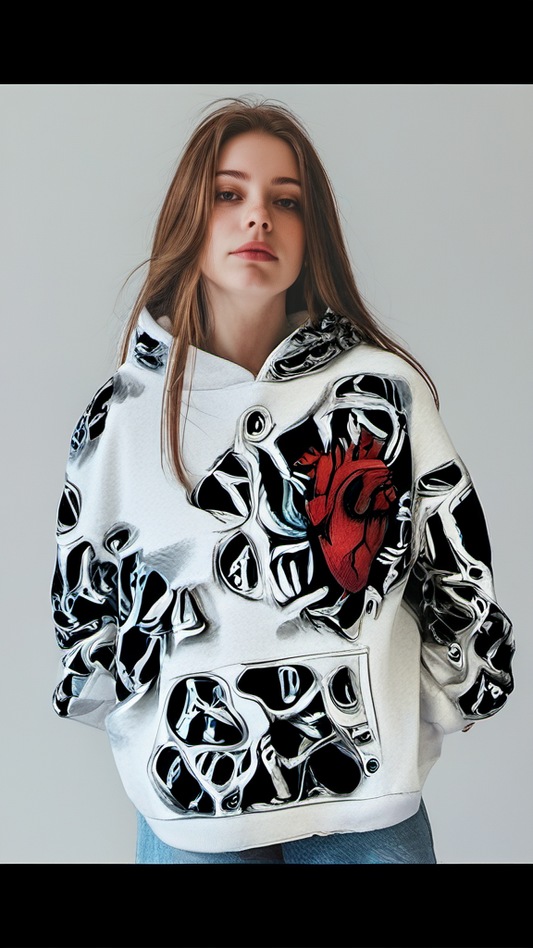 Women White Oversized Hoodie - Heart Clicker