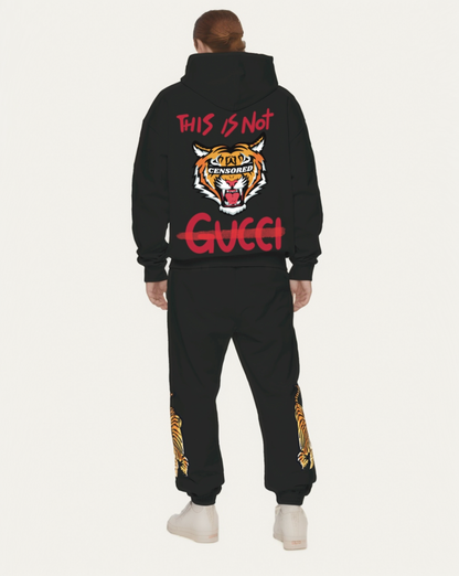 Women Tiger Roar Hoodie Oversized Co-ord Set - Black and Black