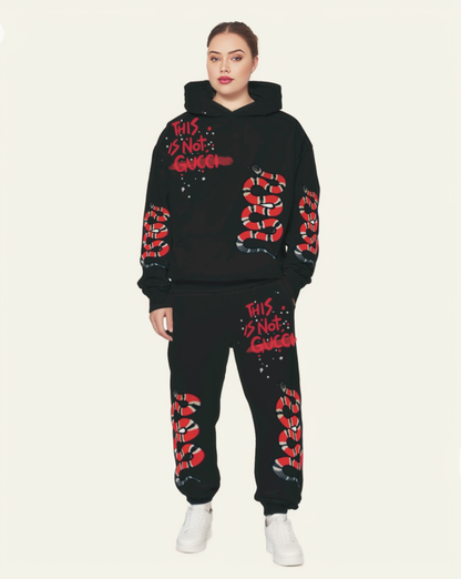 Men's Snake Edition Hoodie Oversized Co-ord Set - Black and Black