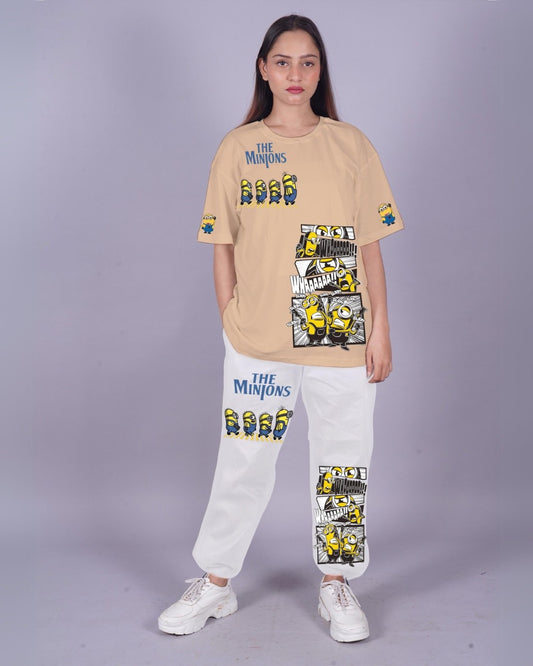 Women The Minions Oversized Co-Ord Set - Beige and White