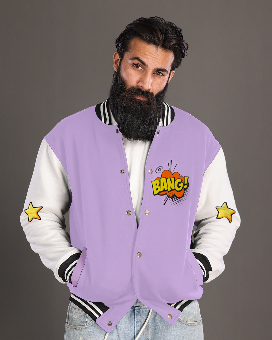 Mens Purple Varsity Jacket - Bang