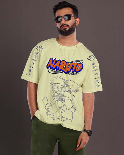 Men's Mint Geen Oversized T-Shirt - Naruto Graphic