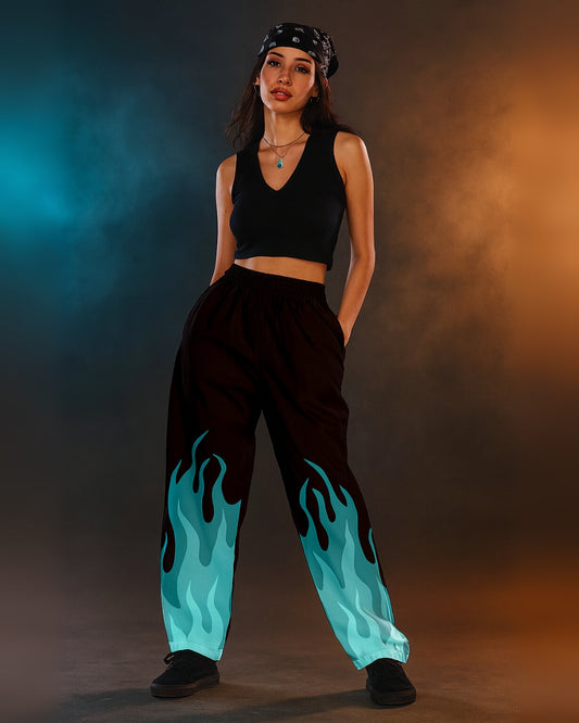 Women's Black Cargo Pants with Teel Fire Touch