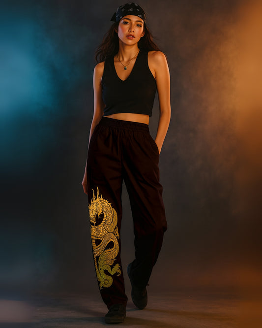 Adjustable Dragon Black Cargo Pants for Women