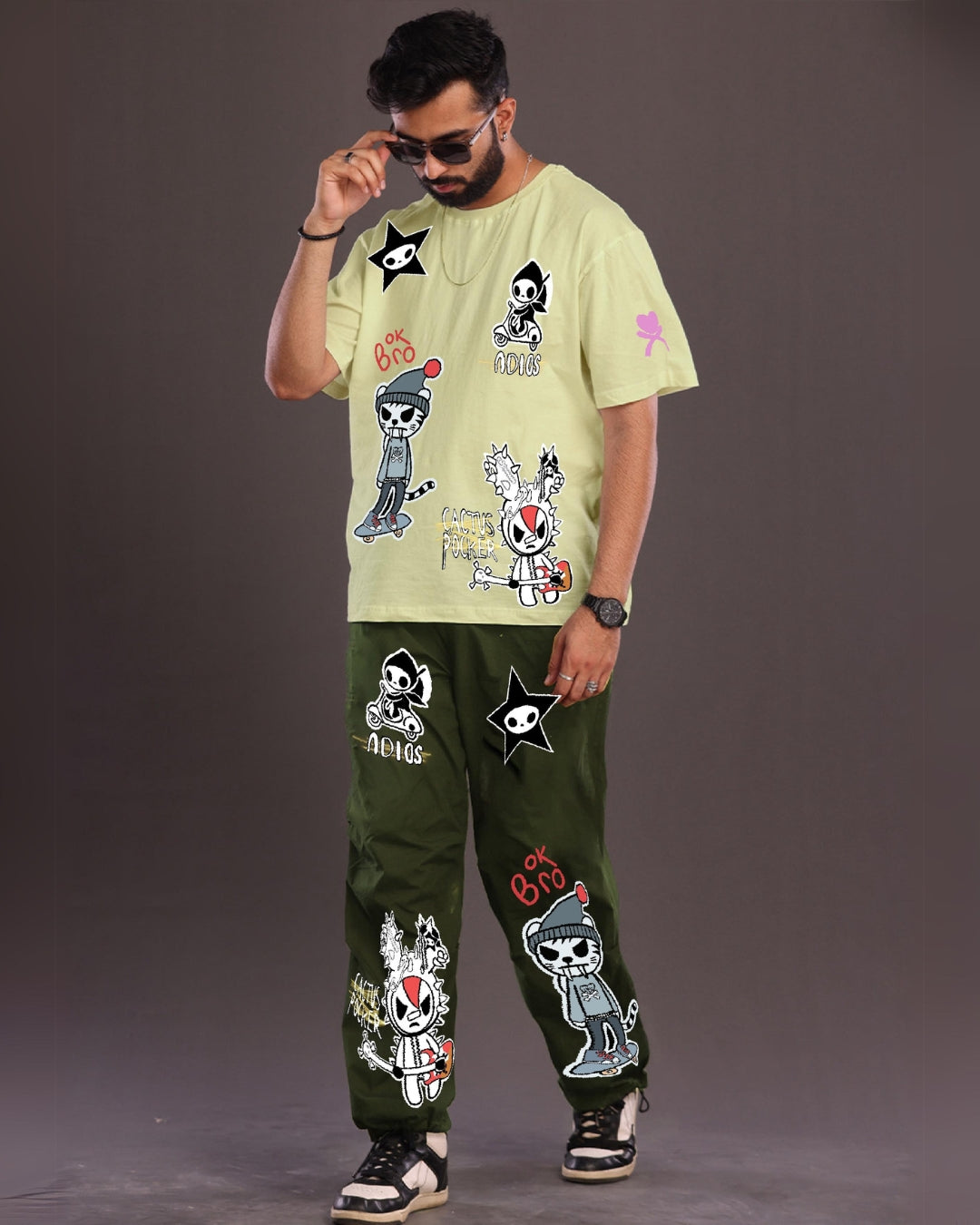 Bro Code: Men's Coords Oversized Set in Mint Green and Olive