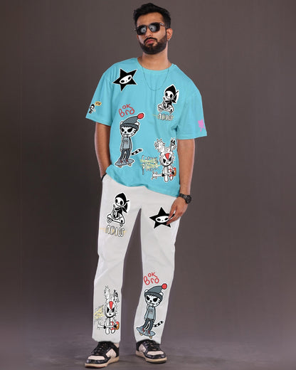 Men's Two Piece OK Bro Oversized Co-ord Set in Blue and White