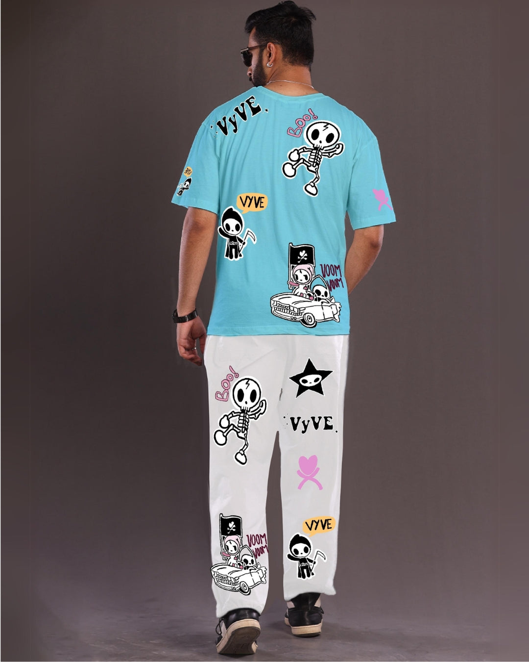 Men's Two Piece OK Bro Oversized Co-ord Set in Blue and White