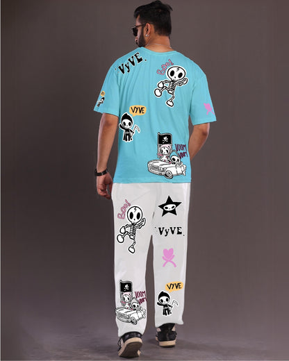 Men's Two Piece OK Bro Oversized Co-ord Set in Blue and White
