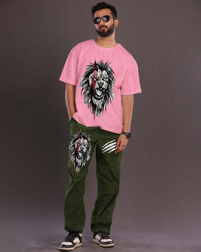 King of Fashion: Men's Two-Piece Oversized Co-ord Set Featuring Lion Accent