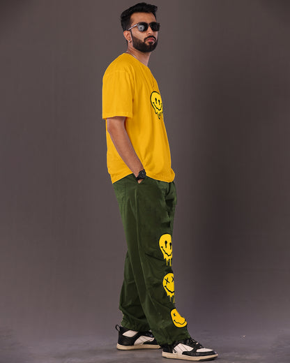 Men's Oversized Yellow and Olive Smiley Co Ord Sets