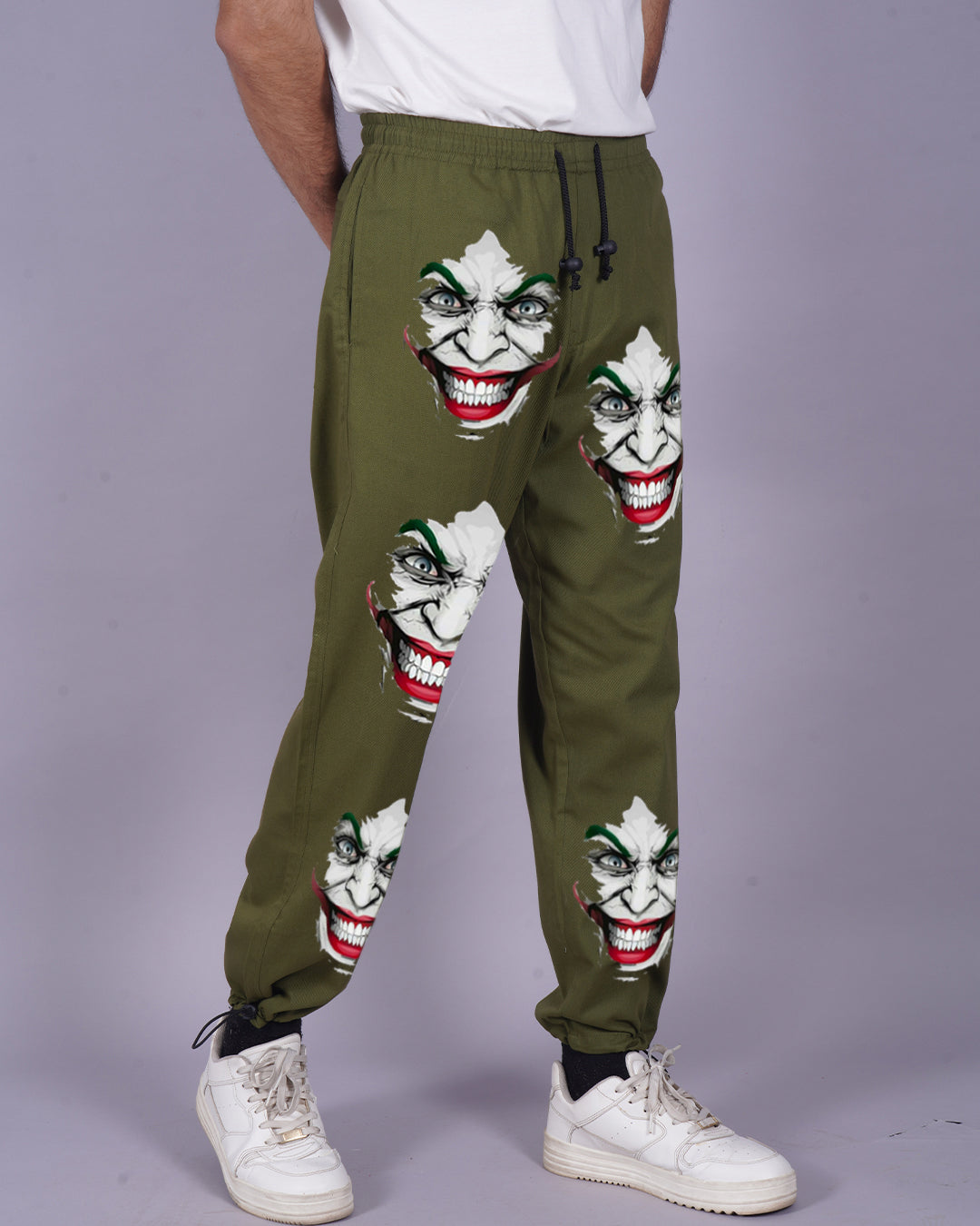 Men's Olive Cargo Adjustable Pants - Joker Print