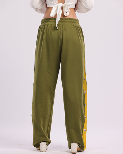 Trendy Cargo Trousers for Women - Cheesy Olive Snap Button Style