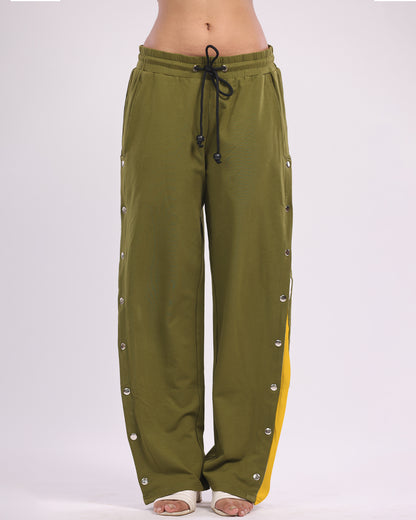 Trendy Cargo Trousers for Women - Cheesy Olive Snap Button Style