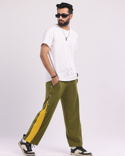 Men Snap Buttons Cotton trouser - Cheesy Olive