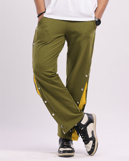 Men Snap Buttons Cotton trouser - Cheesy Olive