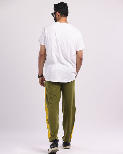 Men's Funky Olive Snap Buttons Cotton Trousers