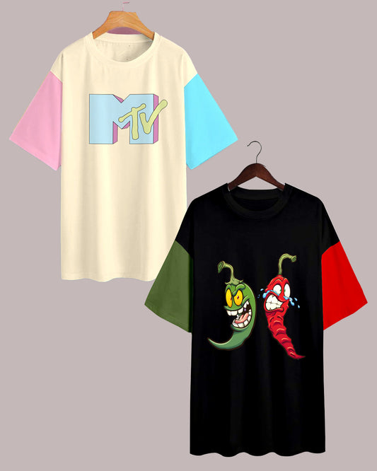 MTV Mirchi Unisex 2-Pack: Oversized Streetwear T-Shirt Combo