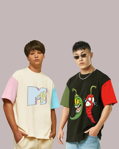 MTV Mirchi Unisex 2-Pack: Oversized Streetwear T-Shirt Combo