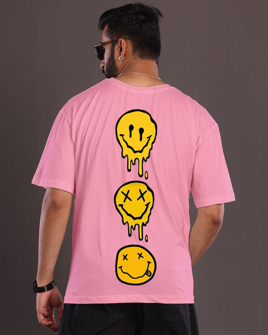 Men's Pink Oversized T-Shirt: Smiley Design for Style & Comfort