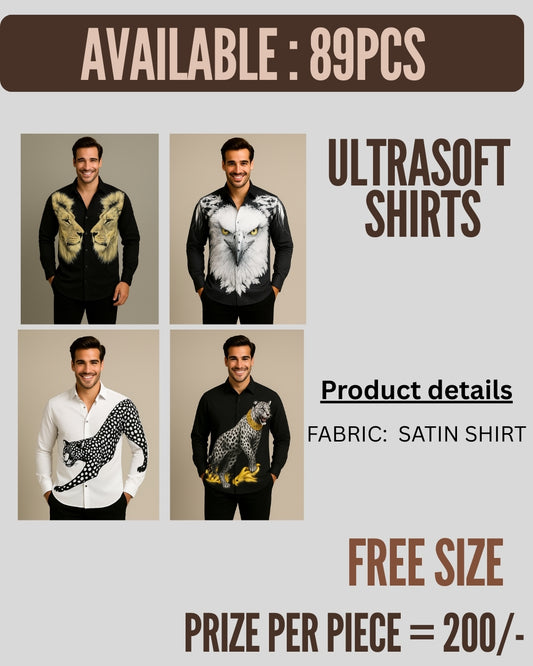 Premium Satin Animal-Print Men’s Shirts – Free Size | Wholesale Stock | 89 pieces