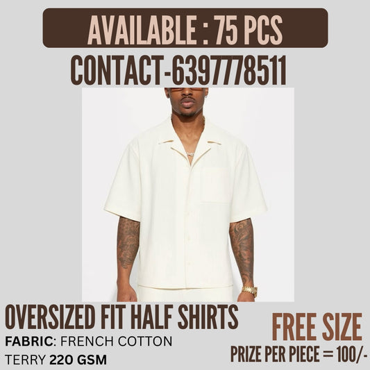 Premium White Men’s Half Shirts – Free Size | Wholesale Stock | 75 pieces