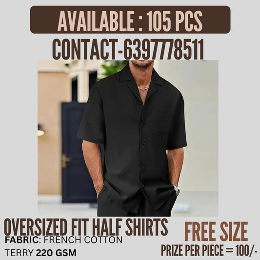 Premium Black Men’s Half Shirts – Free Size | Wholesale Stock | 105 pieces