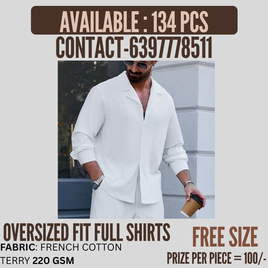 Premium White Men’s Shirts – Free Size | Wholesale Stock | 134 pieces