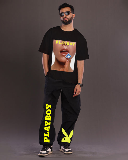 Men's Playboy Oversized Co-Ord Set - Black and Black