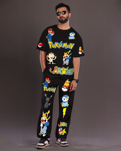 Men's Pokemon Oversized Co-Ord Set - Black and Black