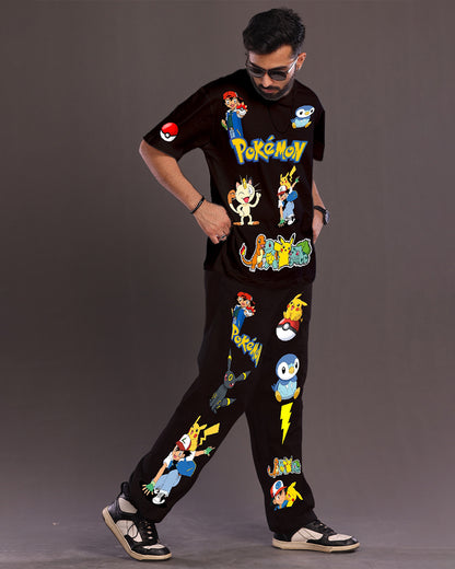 Men's Pokemon Oversized Co-Ord Set - Black and Black