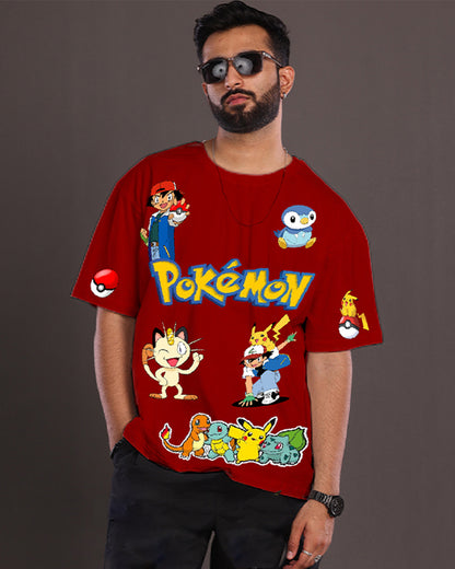 Men's Red Oversized T-Shirt - Pokemon
