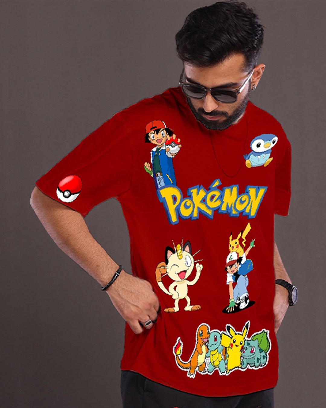 Men's Red Oversized T-Shirt - Pokemon