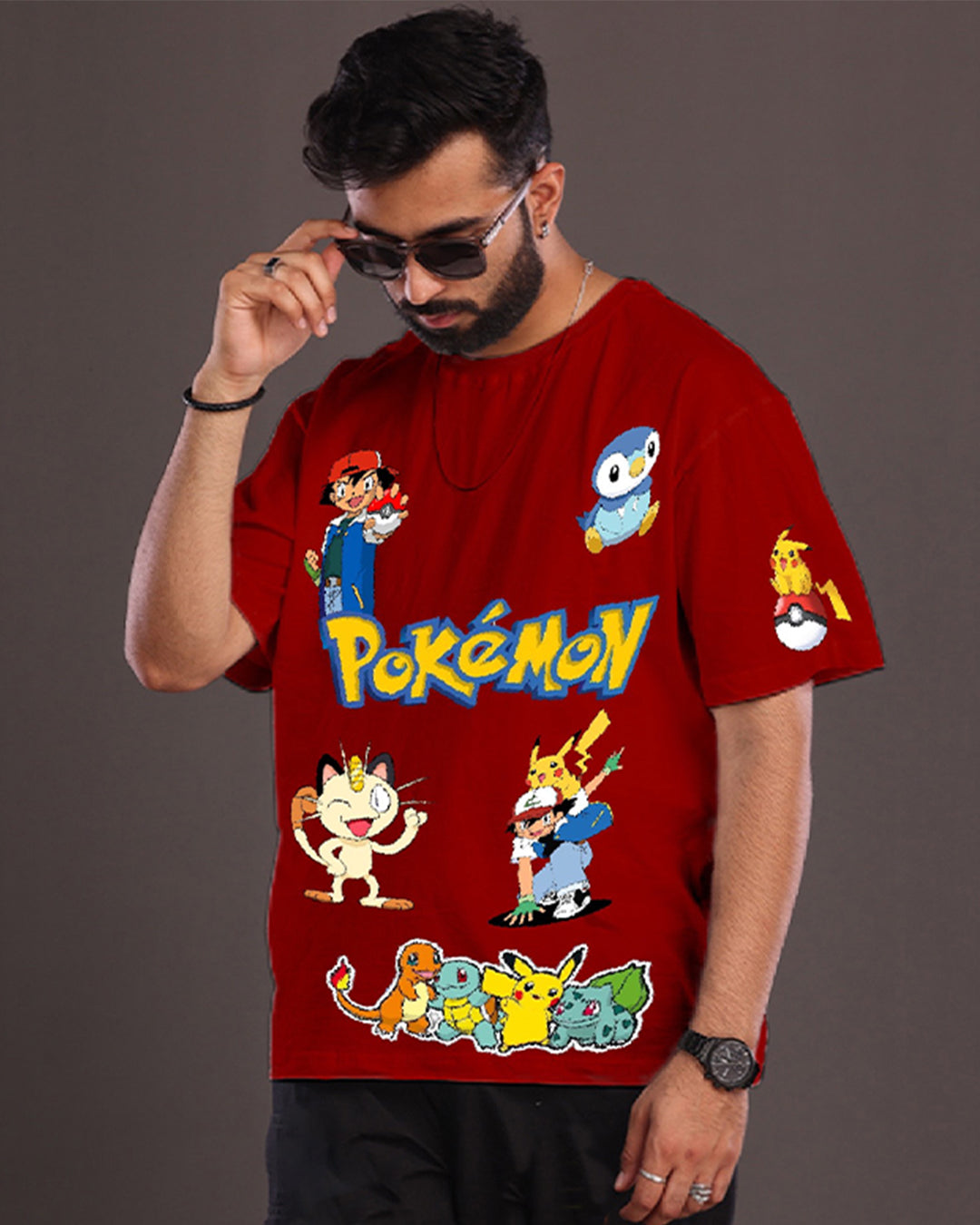 Men's Red Oversized T-Shirt - Pokemon