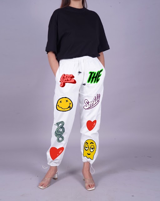 Love Smiley Women's White Adjustable Cargo Pants