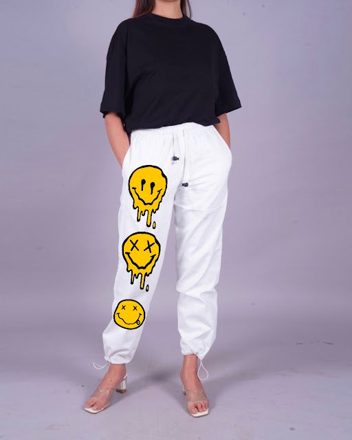 Smileys Women's White Cargo Pants with Adjustable Fit