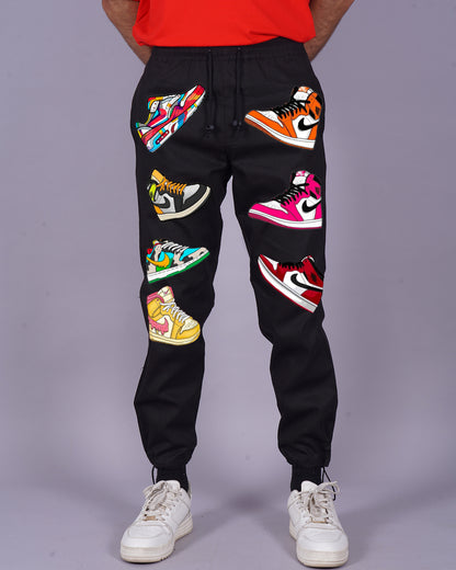 Mens Black Cotton Pants with Sneaker Design