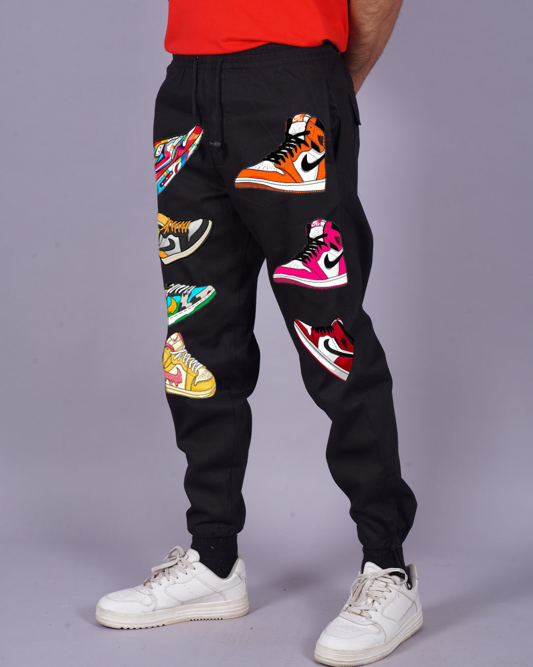 Mens Black Cotton Pants with Sneaker Design