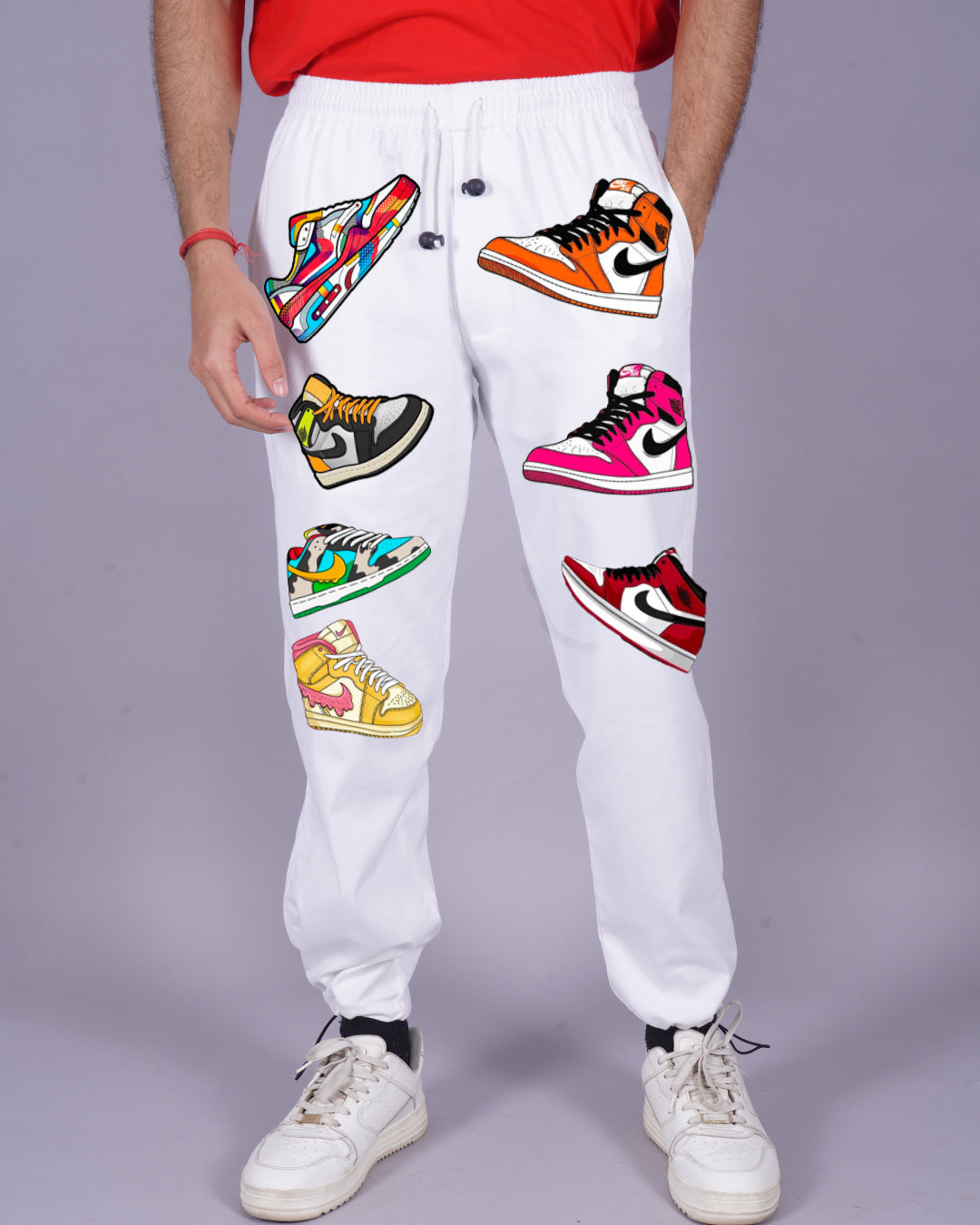 Mens White Cargo Pants with Sneaker Design