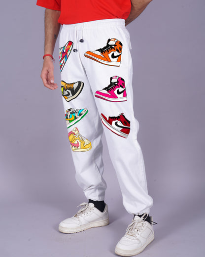 Mens White Cotton Pants with Sneaker Design