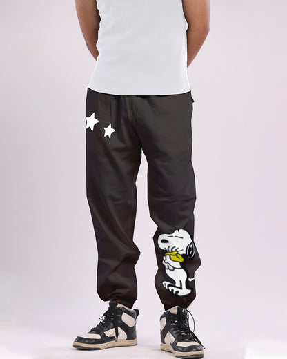 Black Cargo Adjustable Pants with Snoopy Design